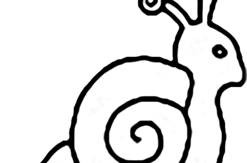 Eine einfache Zeichnung einer Schnecke, die von der Seite betrachtet wird. 